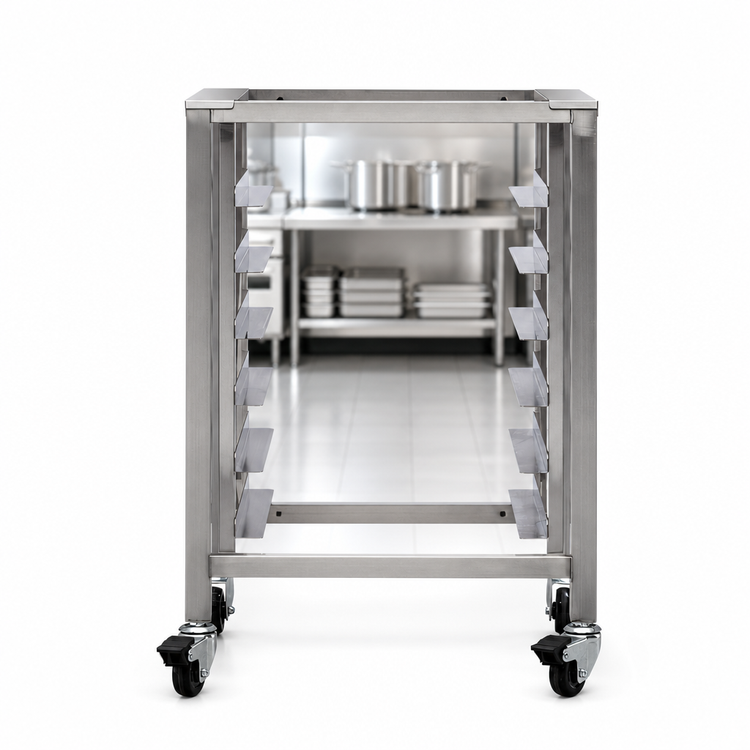 Product image #3 for Stainless Steel Open Base Equipment Stand with Pan Slides, 6 Half-Size Sheet Pan Capacity