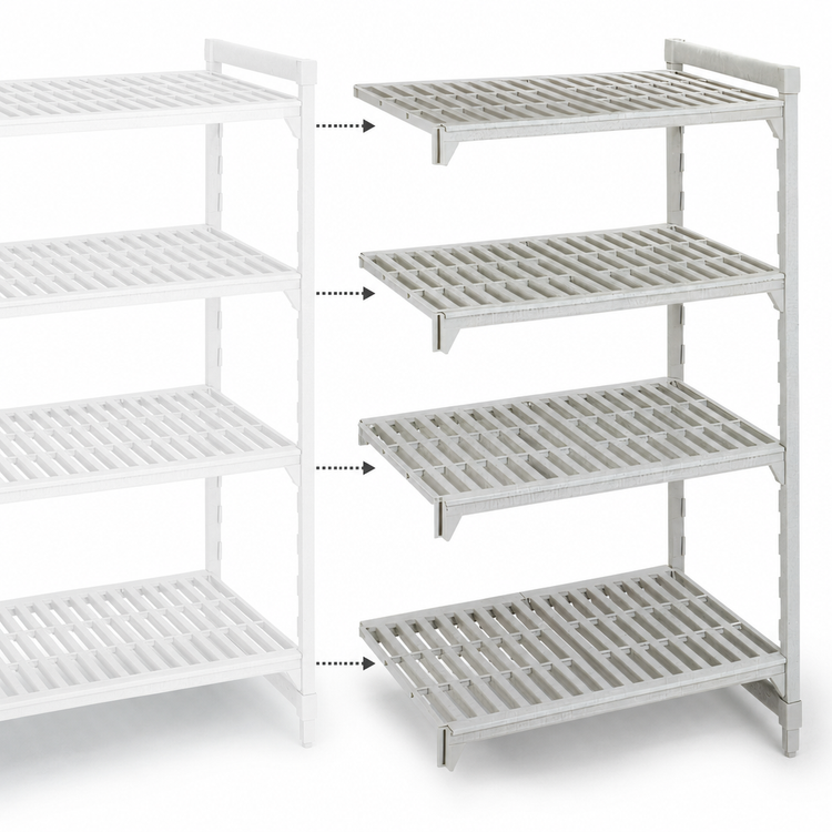 Product image #4 for Cambro Camshelving Premium 4-Shelf Vented Add-On Shelving Unit, 18 x 48 x 64 Inches, Speckled Gray