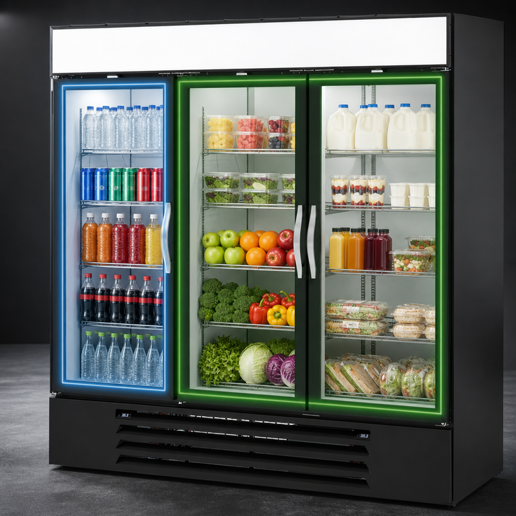 Product image #4 for Beverage-Air MarketMax Dual Temp Three-Section Reach-In Merchandiser Refrigerator