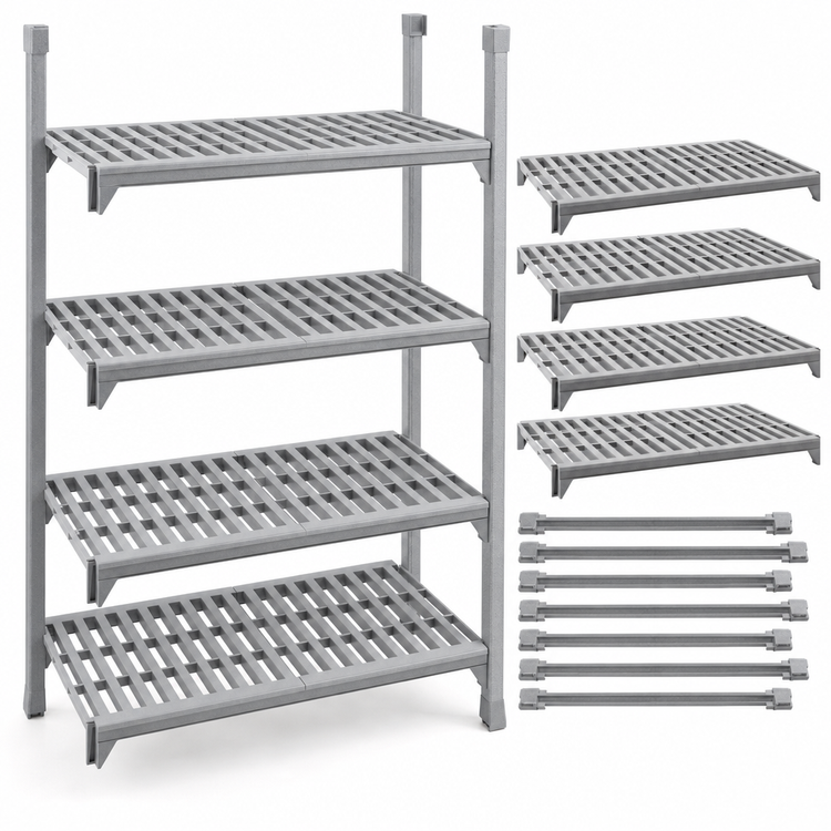 Product image #4 for Cambro Camshelving Premium 24"W x 54"L 4-Shelf Vented Shelf Kit, Speckled Gray