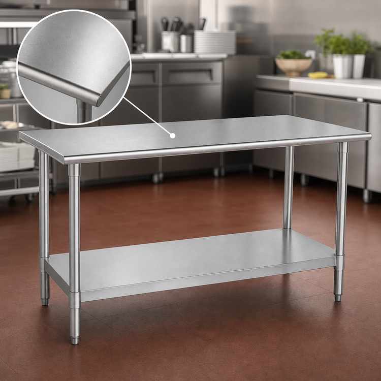 Product image #3 for Advance Tabco Special Value Series 84-Inch x 30-Inch 18-Gauge 430 Stainless Steel Work Table with Undershelf