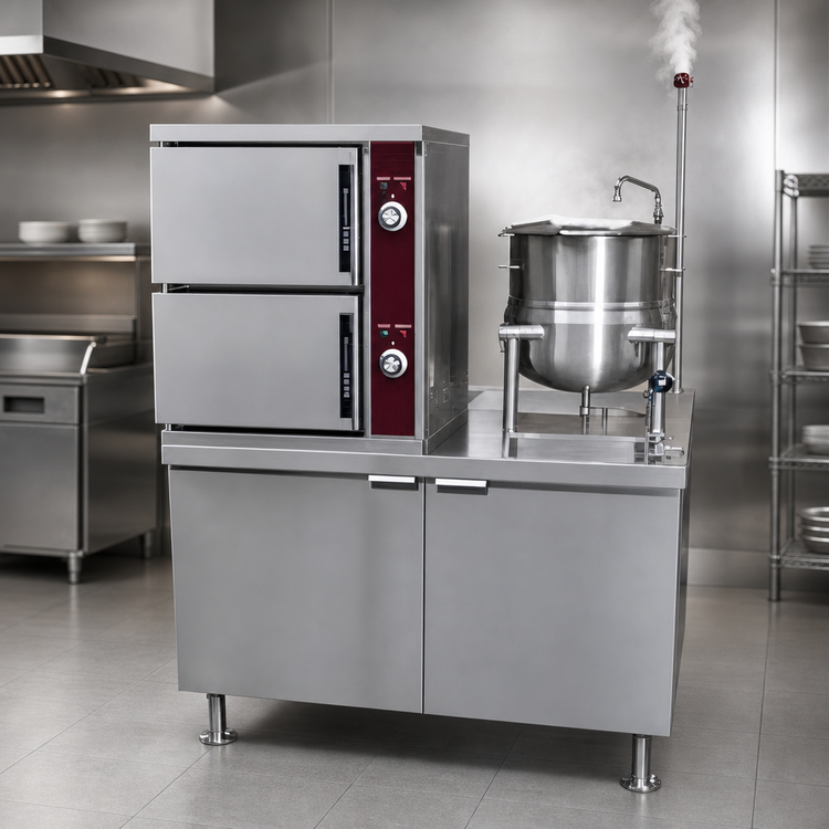 Product image #3 for Crown DCX-10-10 Two-Compartment Direct Steam Convection Steamer with 10 Gallon Kettle