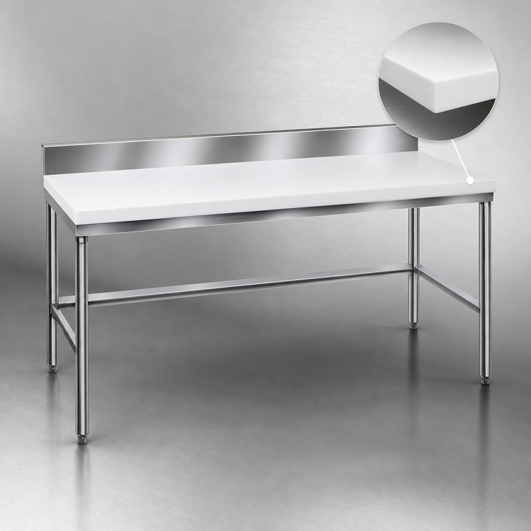 Product image #3 for Poly-Vance 84-Inch x 30-Inch Poly Top Work Table with Stainless Steel Base and 6-Inch Backsplash