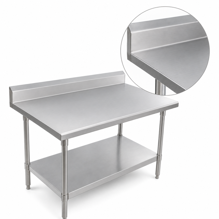 Product image #3 for John Boos Stallion 108-inch W x 24-inch D 16-Gauge 300 Series Stainless Steel Underbar Work Table with 5-inch Backsplash, Safety Edge and Galvanized Undershelf