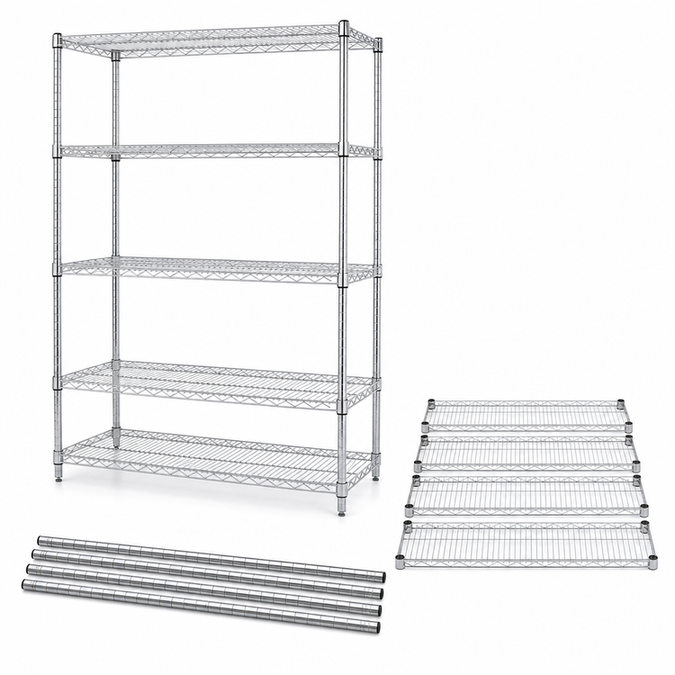 Product image #3 for Quantum 72"W x 12"D x 74"H Chrome Wire Shelving Starter Kit, 5 Shelves