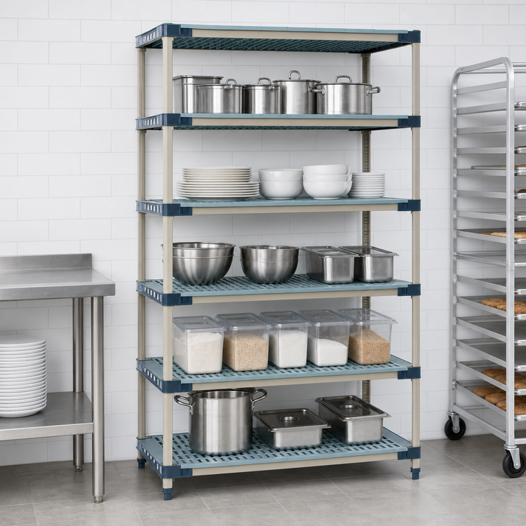 Product image #3 for MetroMax 4 30"W x 24"D x 74"H Stationary Starter All-Polymer Shelving Unit with 5 Open Grid Shelves