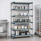 Thumbnail image #3 for Metro MetroMax 4 5X527G4 30"W x 24"D x 74"H Blue Polymer Shelving Unit, Stationary Starter, 5 Open Grid Shelves