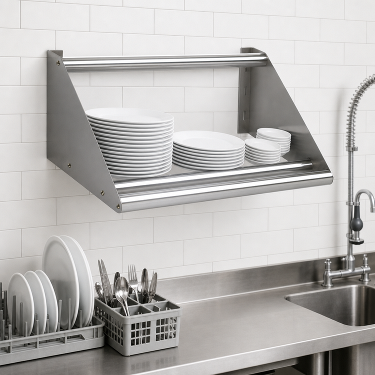 Product image #3 for Wall-Mounted Slanted Tubular Dishrack Sorting Shelf, 82 x 18 x 12-1/4 Inches