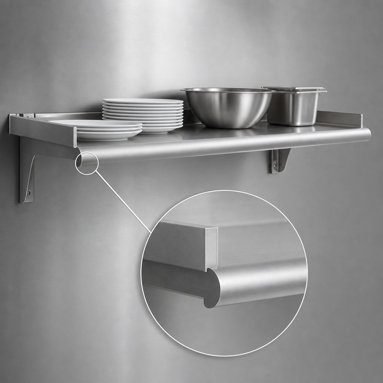Product image #3 for Eagle Snap-n-Slide 48"W x 15"D Wall-Mounted V Marine Front Edge Shelf, 14/304 Stainless Steel