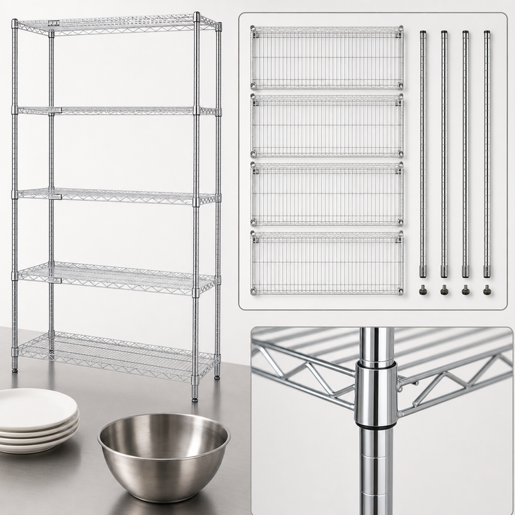 Product image #3 for Quantum Chrome Plated Wire Shelving Starter Kit, 60 x 36 x 74 Inches, 5 Shelves