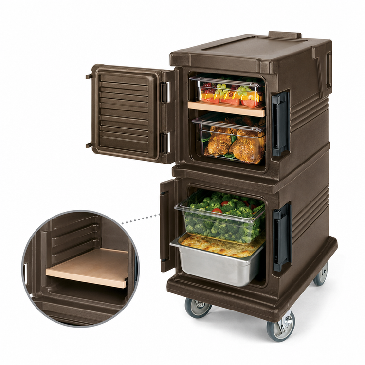 Product image #4 for Cambro Ultra Camcart Double-Compartment Front-Loading Insulated Food Pan Carrier, Dark Brown
