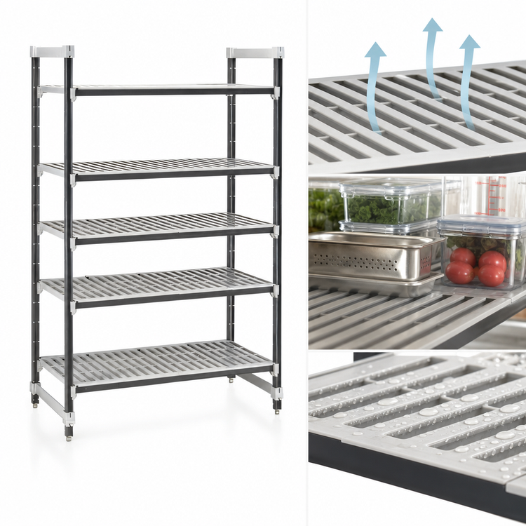 Product image #3 for Cambro Camshelving Elements XTRA 21 x 54 x 84 Inch 5-Tier Vented Stationary Starter Shelving Unit