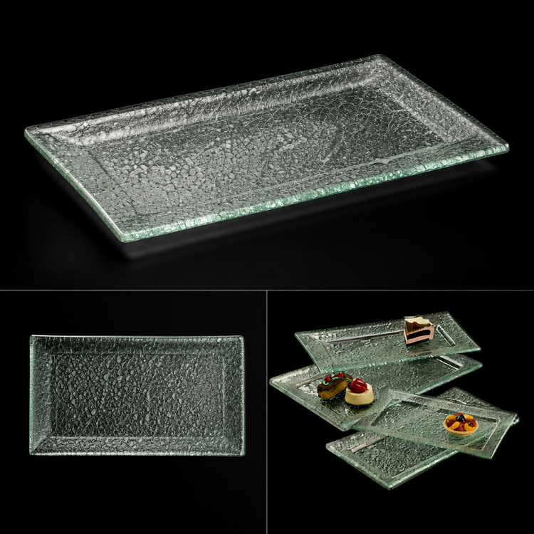 Product image #3 for American Metalcraft Glacier 18 x 9 Inch Rectangular Rimmed Green Bubble Glass Platter