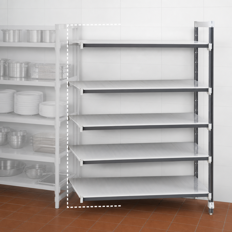 Product image #3 for Cambro Camshelving Elements XTRA 18 x 60 x 84-Inch 5-Tier Solid Stationary Add-On Polymer Shelving Unit