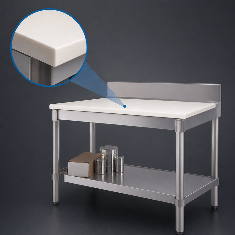Product image #3 for New Age 72-Inch x 24-Inch Poly Top Work Table with 6-Inch Backsplash and Open Aluminum Base