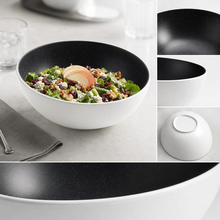 Product image #3 for American Metalcraft Lift 68 oz Round Angled Melamine Bowl, 9-7/8 Inch Dia., White with Black Speckles