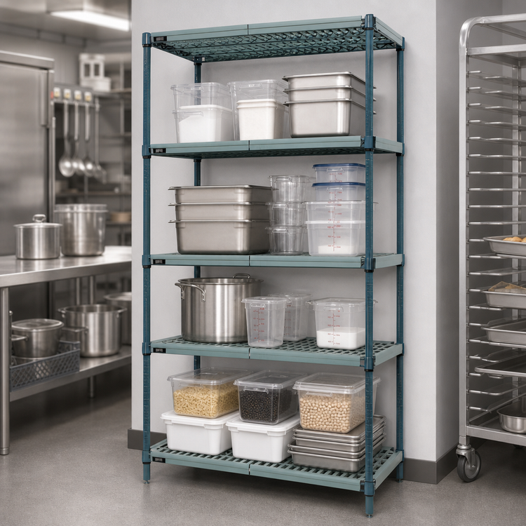 Product image #3 for Quantum 5-Tier Stationary Wire Plastic Mat Shelving Unit, 42 x 21 x 63 Inches, Green Epoxy