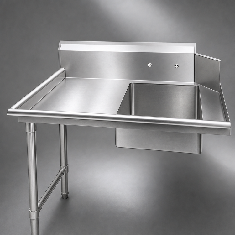 Product image #3 for John Boos JDTS-20-72L-X 72-Inch Straight Soiled Stainless Steel Dishtable with 20" x 20" x 8" Pre-Rinse Sink, Left-to-Right