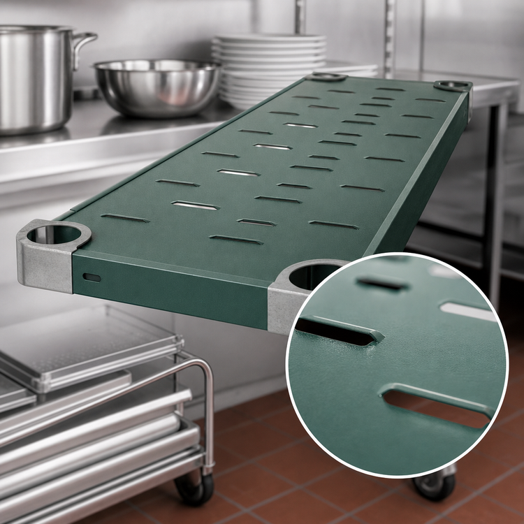Product image #3 for Quik-Set 48 Inch x 18 Inch Louvered Solid Shelf, 14 Gauge Galvanized Steel, Green Epoxy Finish