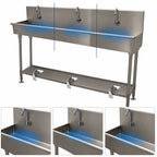 Thumbnail image #3 for Advance Tabco 19-FM-72FV 3-Station 72-Inch Freestanding Stainless Steel Hand Sink with Toe-Push Valves and Gooseneck Spouts