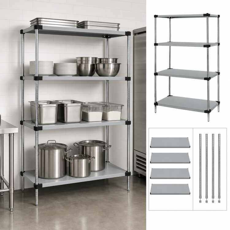 Product image #3 for Quantum 72"W x 18"D x 63"H Solid Stainless Steel Shelving Starter Kit with 4 Shelves