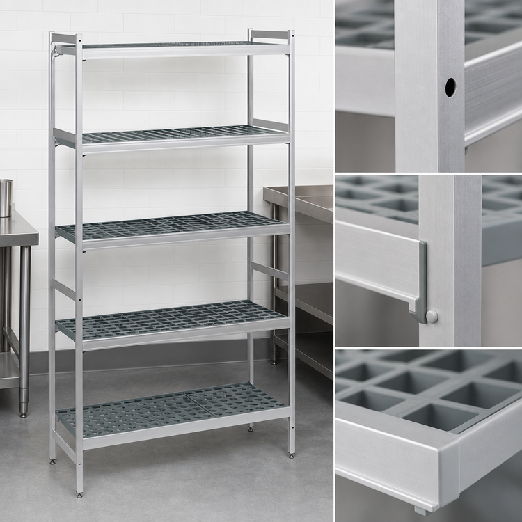 Product image #3 for Fermostock 5-Tier Stationary Starter Shelving Unit with Polymer Inserts, 68W x 14D x 83H, Gray Anodized Aluminum