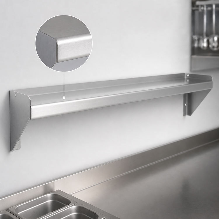 Product image #3 for Advance Tabco Special Value Series 96-Inch x 12-Inch Wall-Mounted Shelf, 18-Gauge 430 Stainless Steel