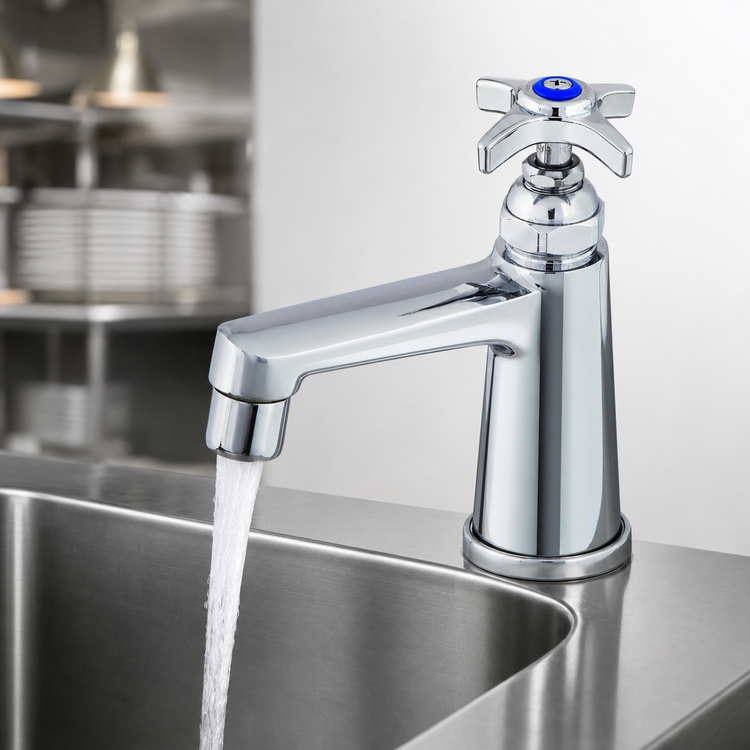 Product image #3 for T&S Brass Single Temperature Basin Faucet with Aerator Outlet and 4-Arm Color-Coded Handle