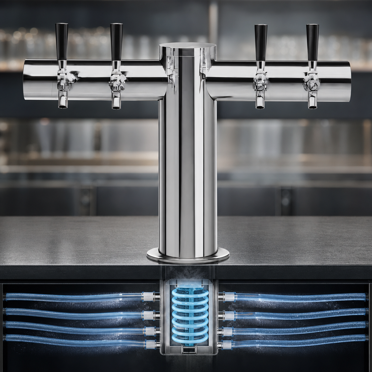Product image #3 for Metropolis 24-Inch Wide T-Style Countertop Glycol-Cooled Draft Beer Tower with 4 Faucets