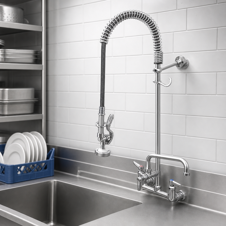 Product image #3 for T&S Brass EasyInstall 8-Inch Wall Mount Pre-Rinse Unit with Add-On Faucet and 16-Inch Swing Nozzle