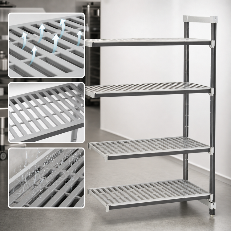 Product image #3 for Cambro Camshelving Elements XTRA 4-Shelf Vented Stationary Add-On Shelving Unit, 21 x 36 x 64 Inches, Speckled Gray