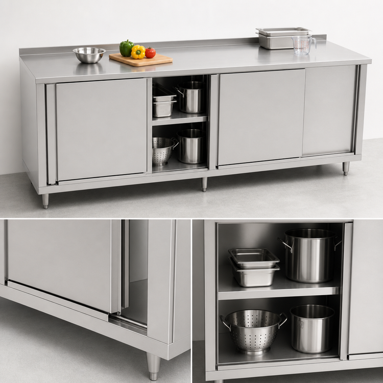 Product image #3 for John Boos 96-Inch-Wide x 36-Inch-Deep Cabinet Base Work Table with Sliding Doors and 1-1/2-Inch Rear Riser