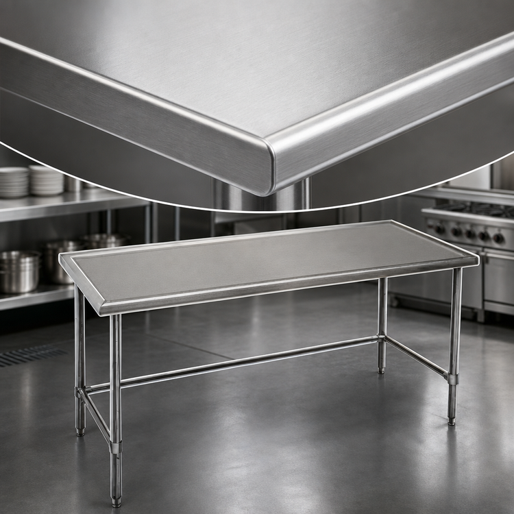 Product image #3 for Spec-Master Marine Series 120-Inch x 30-Inch Stainless Steel Work Table with Open Base and Box Marine Edge