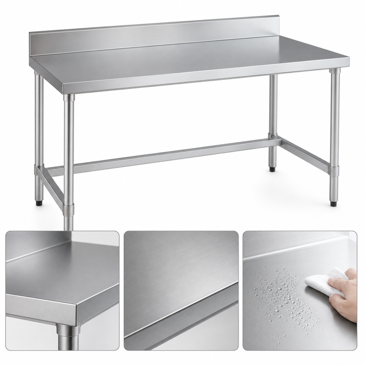 Product image #3 for 60 Inch x 24 Inch Aluminum Work Table with 16 Gauge 304 Stainless Steel Top and 6 Inch Backsplash