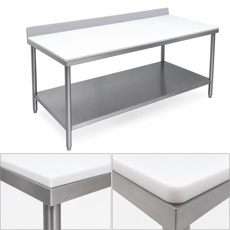 Product image #3 for Advance Tabco Poly-Vance Poly-Top Work Table with 6-Inch Backsplash and Undershelf, 48 x 24 Inches