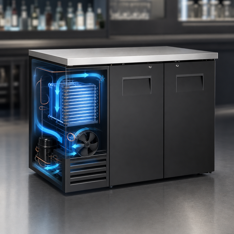 Product image #3 for True 48-Inch Two-Section Back Bar Cooler with Solid Swing Doors and Stainless Steel Top