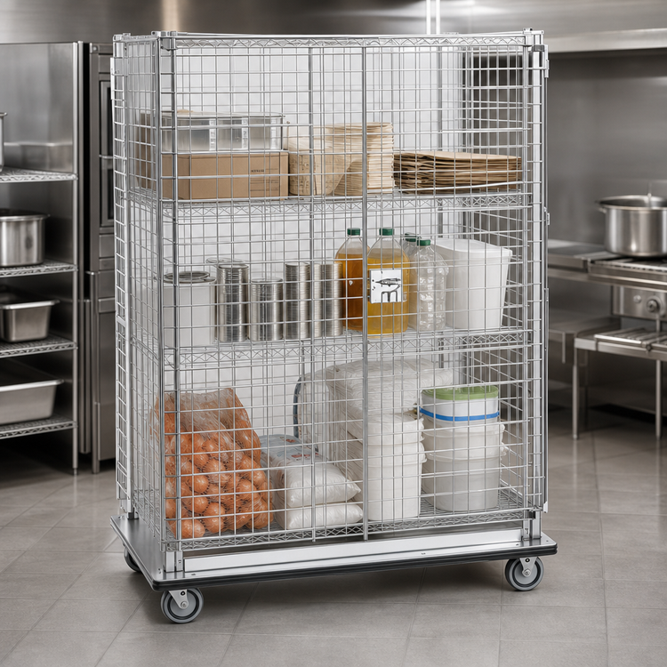 Product image #3 for Metro Super Erecta qwikSLOT Mobile Chrome-Plated Security Cage with 2 Doors, 38-1/2 x 28-1/16 x 68-1/2 Inches