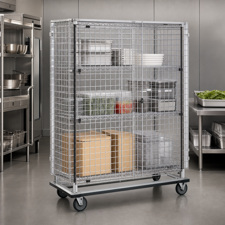 Product image #3 for Metro Super Erecta qwikSLOT Mobile Wire Security Cage with 2 Doors, Chrome Plated