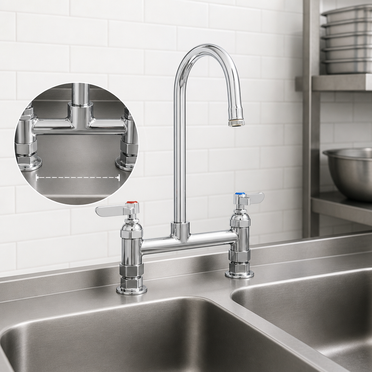 Product image #3 for Commercial Deck-Mount Low-Lead Faucet with 8" Centers, Rigid Gooseneck Spout and Lever Handles