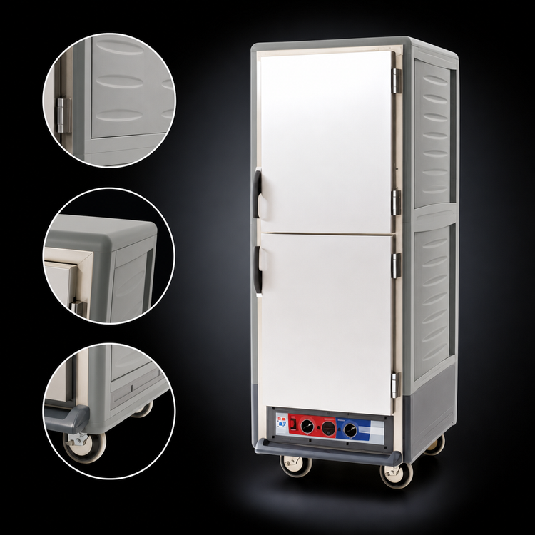 Product image #3 for Metro C5 3 Series Mobile Full Height Moisture Heated Holding & Proofing Cabinet with Gray Insulation Armour, Dutch Insulated Aluminum Doors, and Fixed Wire Slides