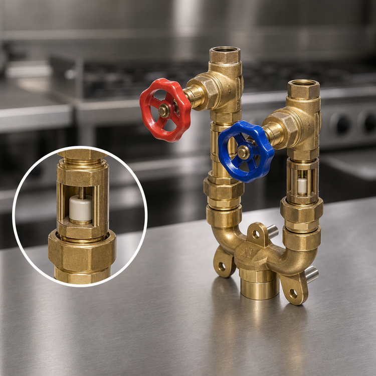 Product image #3 for Commercial Range Mixing Valve Assembly with (2) Check Valves and (2) Globe Valves, 3/4 Inch NPT