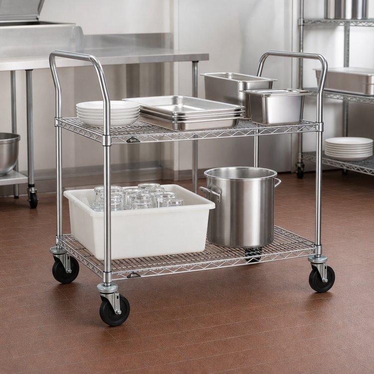 Product image #3 for Metro Super Erecta Heavy Duty Wire Utility Cart, 2 Shelves, Brite Zinc Finish, 36 x 18 x 39 Inches