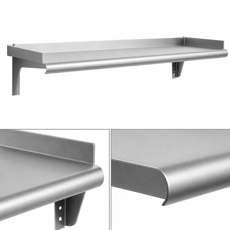 Product image #3 for Eagle Snap-n-Slide 60"W x 15"D Wall-Mounted Shelf, 16/304 Stainless Steel, Rolled Front Edge
