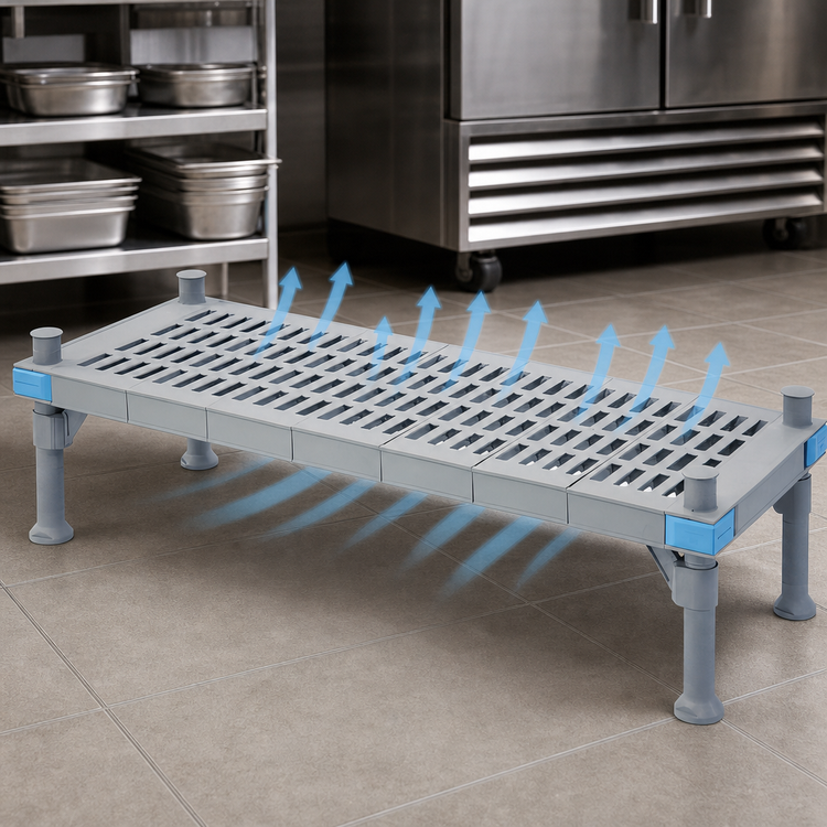 Product image #3 for Millenia Vented Top Polymer Dunnage Rack, 60 x 18 x 14 Inches, Gray