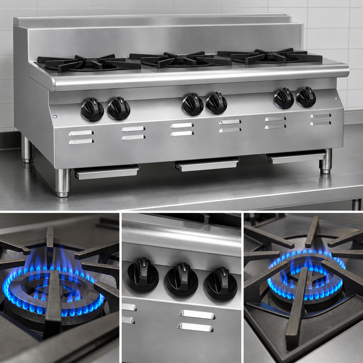 Product image #3 for RedHots Chef's Line 36-Inch Step-Up Countertop Gas Hot Plate, 6-Burner, Natural Gas