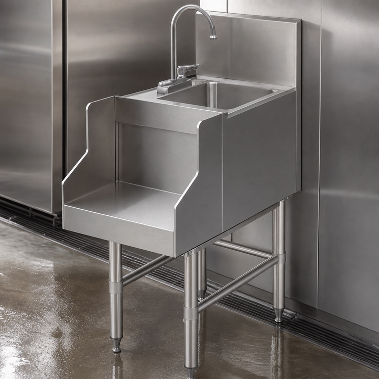 Product image #3 for Eagle Spec-Bar Freestanding Wet Waste Blender Station with 6-Inch Wet Waste Sink, 10-Inch Shelf, and 8-Inch Backsplash, 12 x 24 Inches
