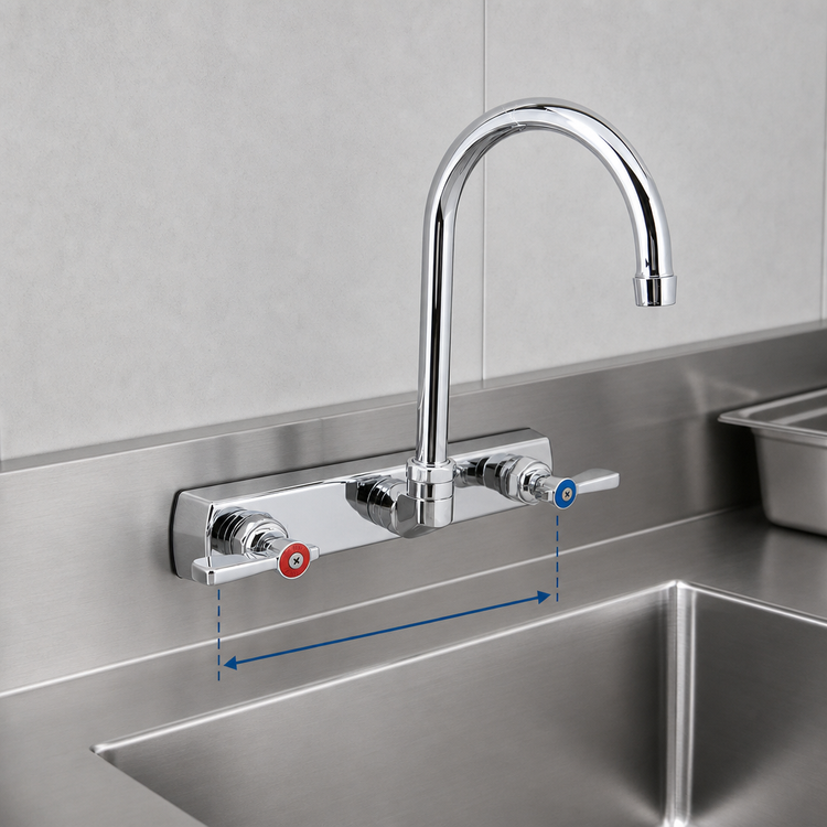 Product image #3 for BK Resources OptiFlow 8-Inch Center Splash-Mount Heavy Duty Solid Body Faucet with 5-Inch Gooseneck Spout