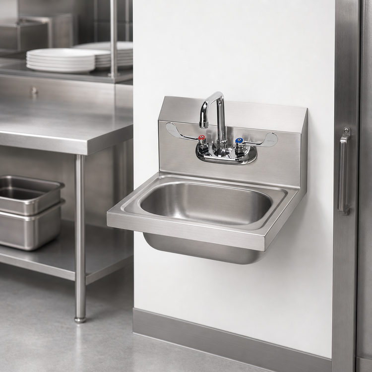 Product image #3 for Wall Mounted Commercial Hand Sink with Faucet, 14 x 10 x 5-Inch Bowl and Wrist Blade Handles