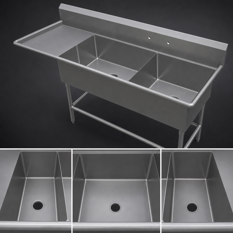 Product image #3 for John Boos Pro-Bowl 3-Compartment Stainless Steel Platter Sink with Left Drainboard