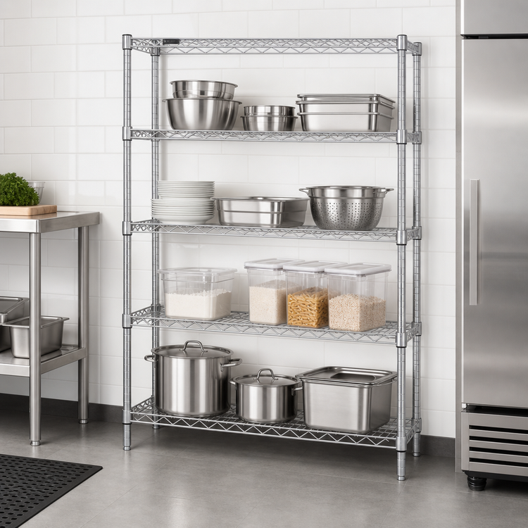 Product image #3 for Quantum Chrome Wire Shelving Starter Kit, 4 Shelves, 42"W x 12"D x 54"H